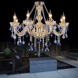 Lámpara colgante de cristal europea de lujo, luz azul