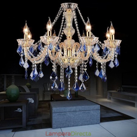Lámpara colgante de cristal europea de lujo, luz azul Lámpara colgante de cristal europea de lujo, luz azul