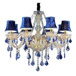 Lámpara colgante de cristal europea de lujo, luz azul