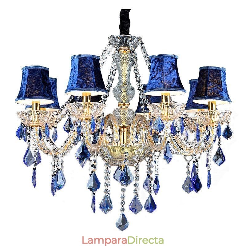 Lámpara colgante de cristal europea de lujo, luz azul