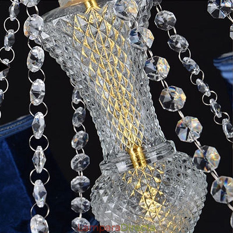 Lámpara colgante de cristal europea de lujo, luz azul