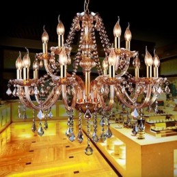 Lámpara colgante de cristal europea, elegante y grande, color ámbar.