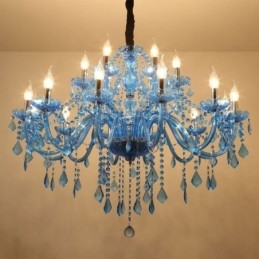 Lámpara colgante europea de cristal grande, color azul, estética