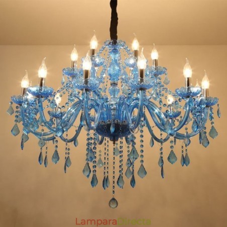 Lámpara colgante europea de cristal grande, color azul, estética Lámpara colgante europea de cristal grande, color azul, estética