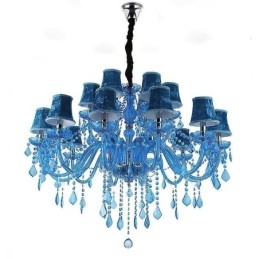 Lámpara colgante europea de cristal grande, color azul, estética
