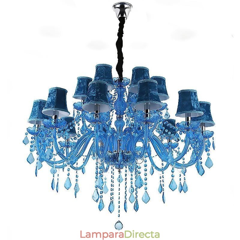 Lámpara colgante europea de cristal grande, color azul, estética