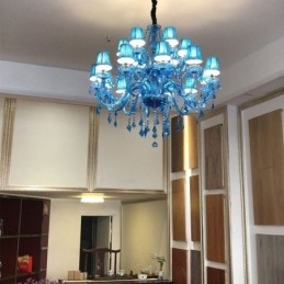 Lámpara colgante europea de cristal grande, color azul, estética
