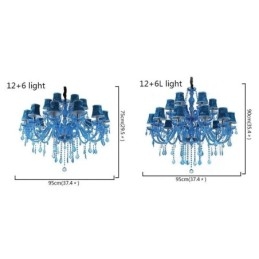 Lámpara colgante europea de cristal grande, color azul, estética