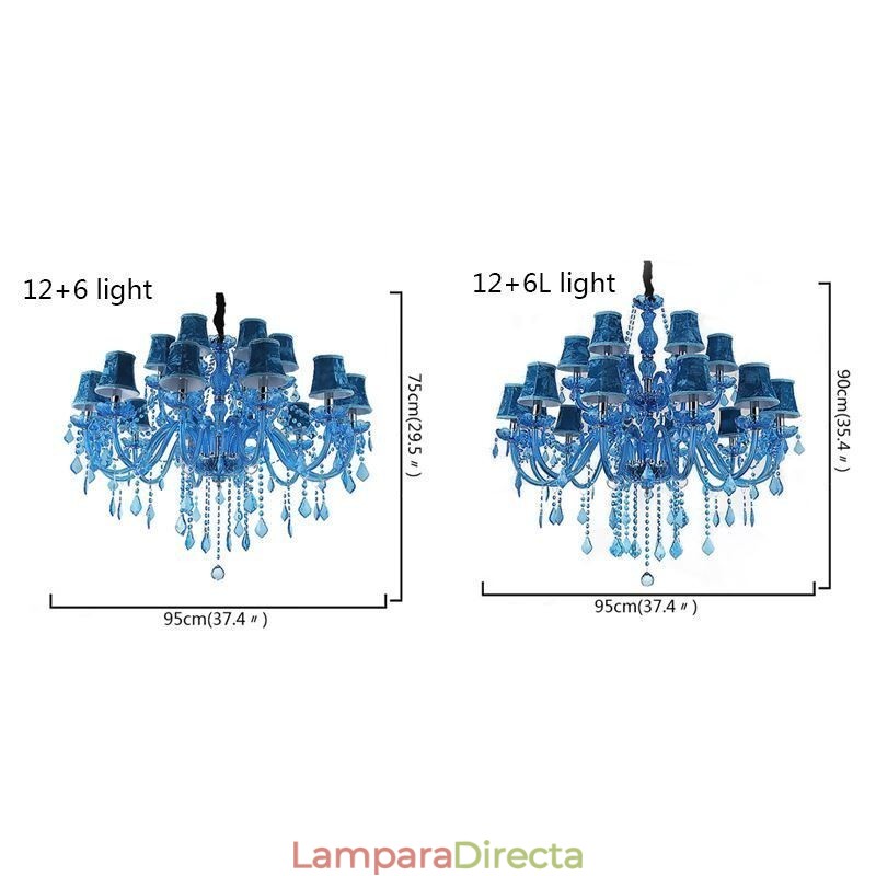 Lámpara colgante europea de cristal grande, color azul, estética