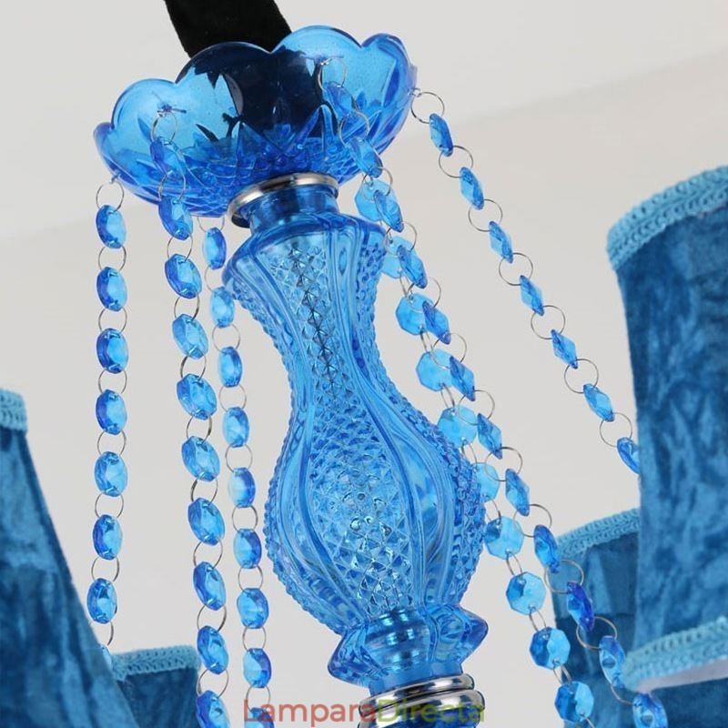 Lámpara colgante europea de cristal grande, color azul, estética