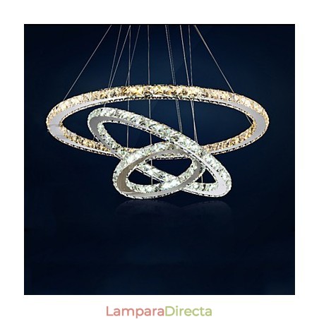 Lámparas colgantes de cristal K9 ámbar y transparente, iluminación con 3 anillos Lámparas colgantes de cristal K9 ámbar y transparente, iluminación con 3 anillos