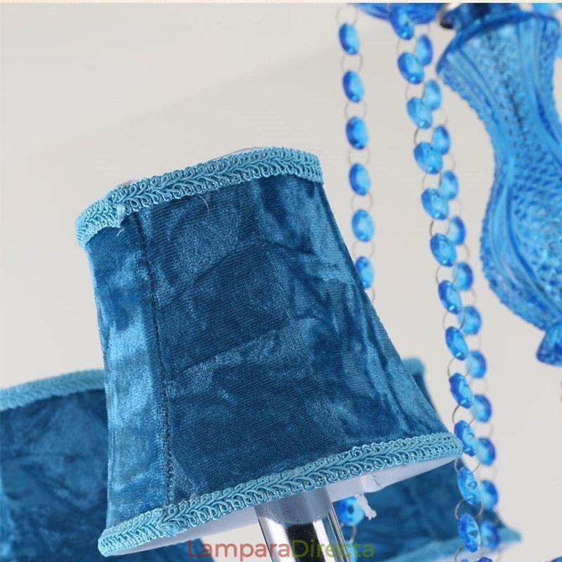 Lámpara colgante europea de cristal grande, color azul, estética