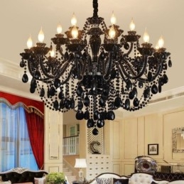 Lámpara colgante de cristal de estilo europeo de lujo, color negro