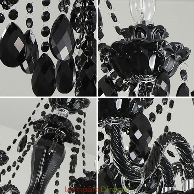 Lámpara colgante de cristal de estilo europeo de lujo, color negro