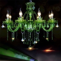 Lámpara colgante estilo europeo de cristal verde con forma de vela