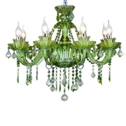 Lámpara colgante estilo europeo de cristal verde con forma de vela