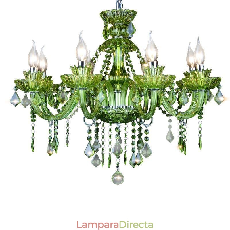 Lámpara colgante estilo europeo de cristal verde con forma de vela