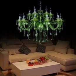 Lámpara colgante estilo europeo de cristal verde con forma de vela