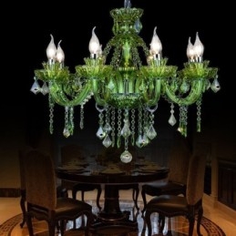 Lámpara colgante estilo europeo de cristal verde con forma de vela