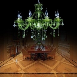 Lámpara colgante estilo europeo de cristal verde con forma de vela