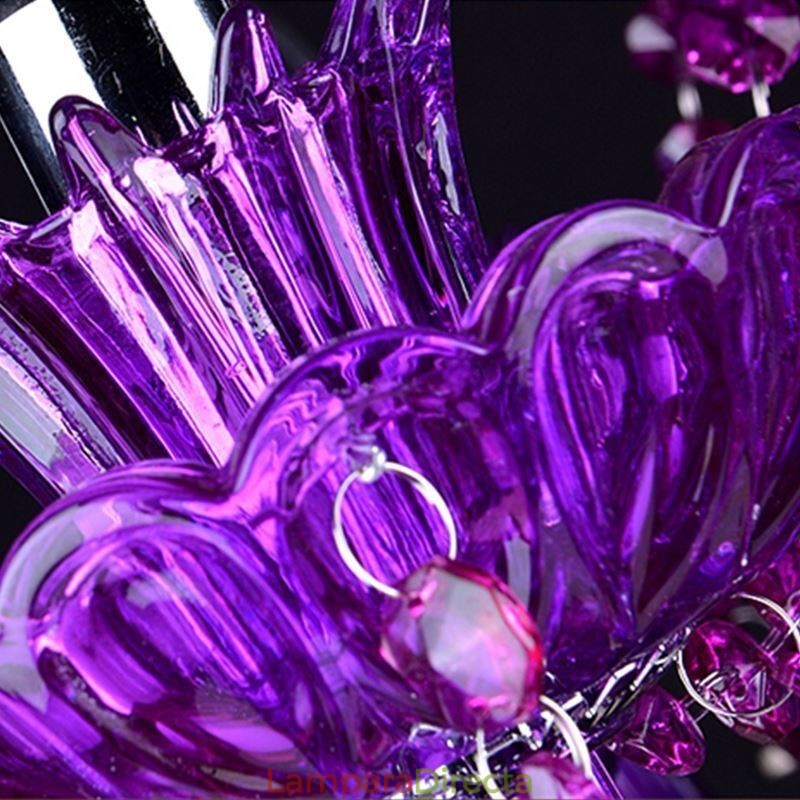 Elegante lámpara de techo de cristal morado, lámpara de araña europea