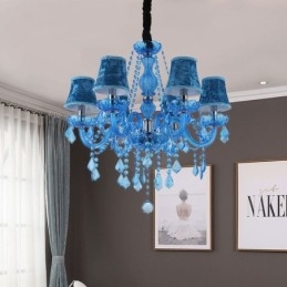 Lámpara colgante única de cristal azul de estilo europeo