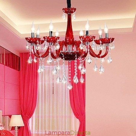 Lámpara de techo de cristal europea moderna de color rojo Lámpara de techo de cristal europea moderna de color rojo