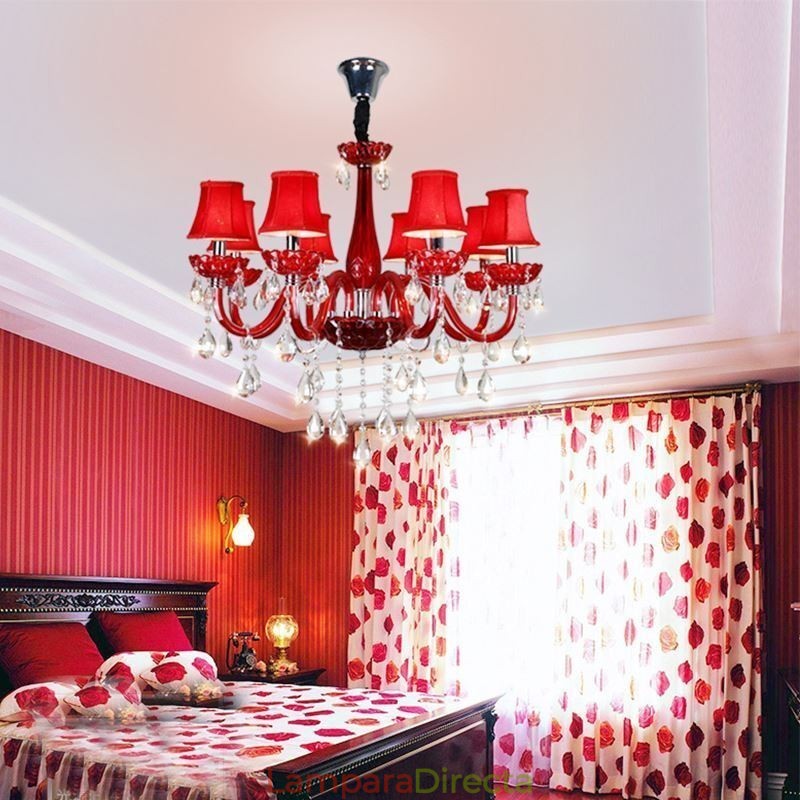 Lámpara de techo de cristal europea moderna de color rojo