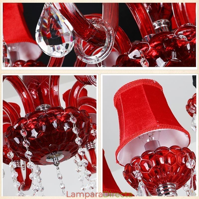 Lámpara de techo de cristal europea moderna de color rojo