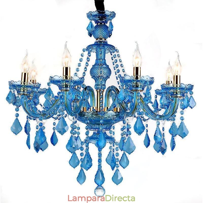 Lámpara colgante europea de gran tamaño de cristal azul