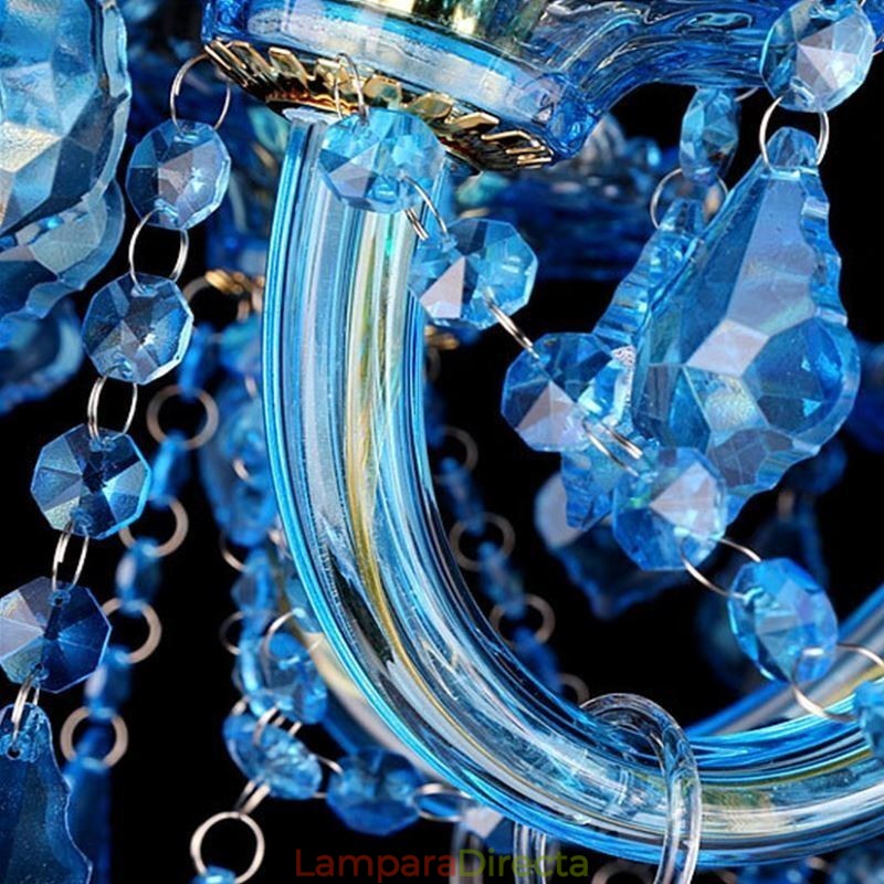 Lámpara colgante europea de gran tamaño de cristal azul