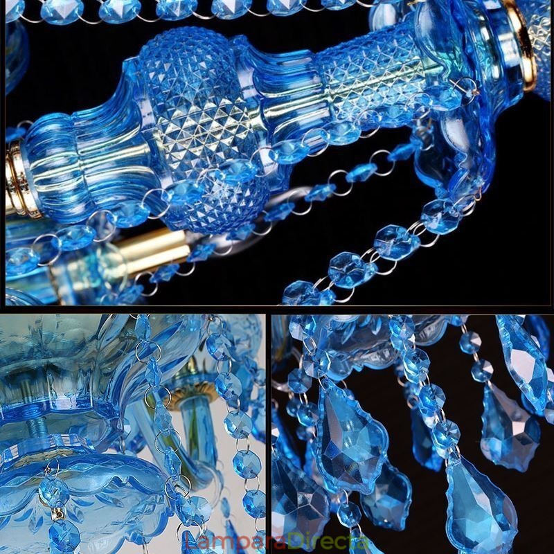 Lámpara colgante europea de gran tamaño de cristal azul