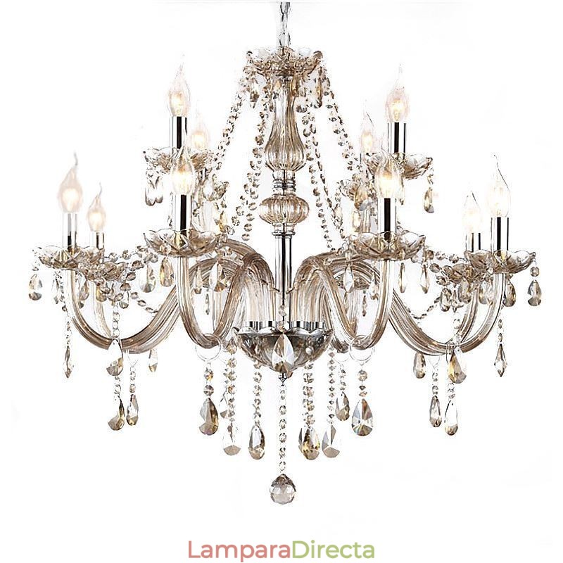 Lámpara de techo europea de cristal color coñac de gran tamaño