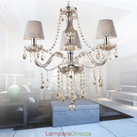 Lámpara colgante clásica europea de cristal color coñac Lámpara colgante clásica europea de cristal color coñac