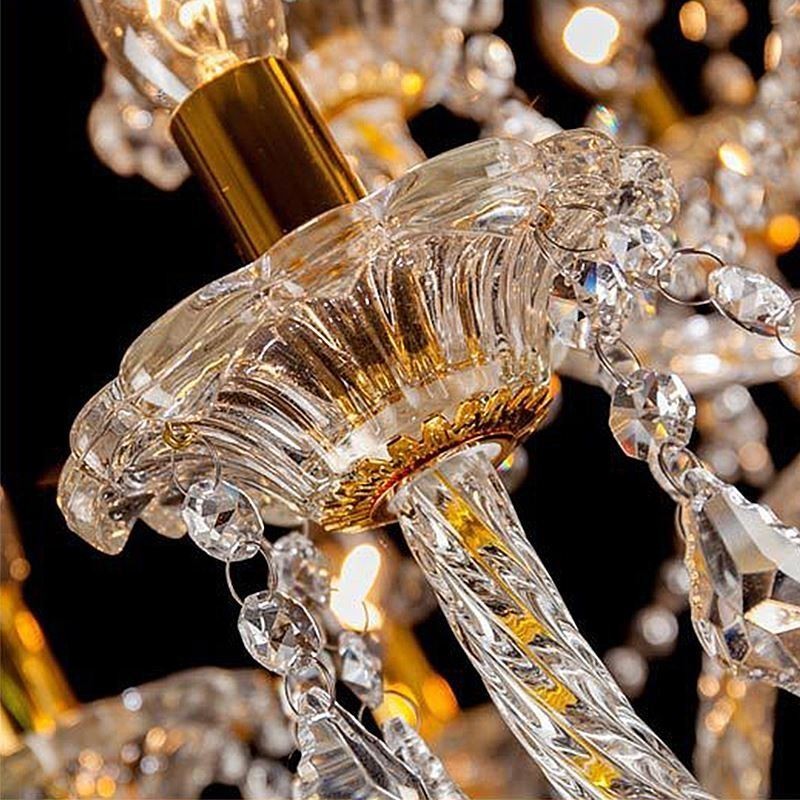 Lámpara de techo de cristal de lujo con brazo roscado europeo dorado