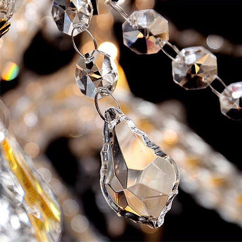 Lámpara de techo de cristal de lujo con brazo roscado europeo dorado