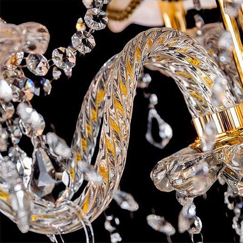 Lámpara de techo de cristal de lujo con brazo roscado europeo dorado