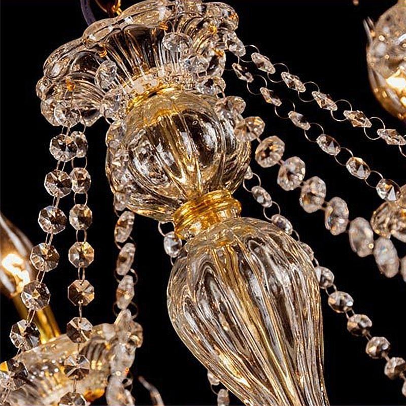 Lámpara de techo de cristal de lujo con brazo roscado europeo dorado