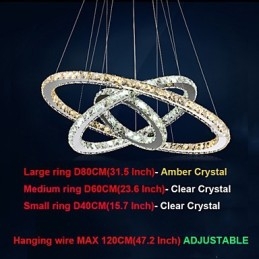 Lámparas colgantes de cristal K9 ámbar y transparente, iluminación con 3 anillos