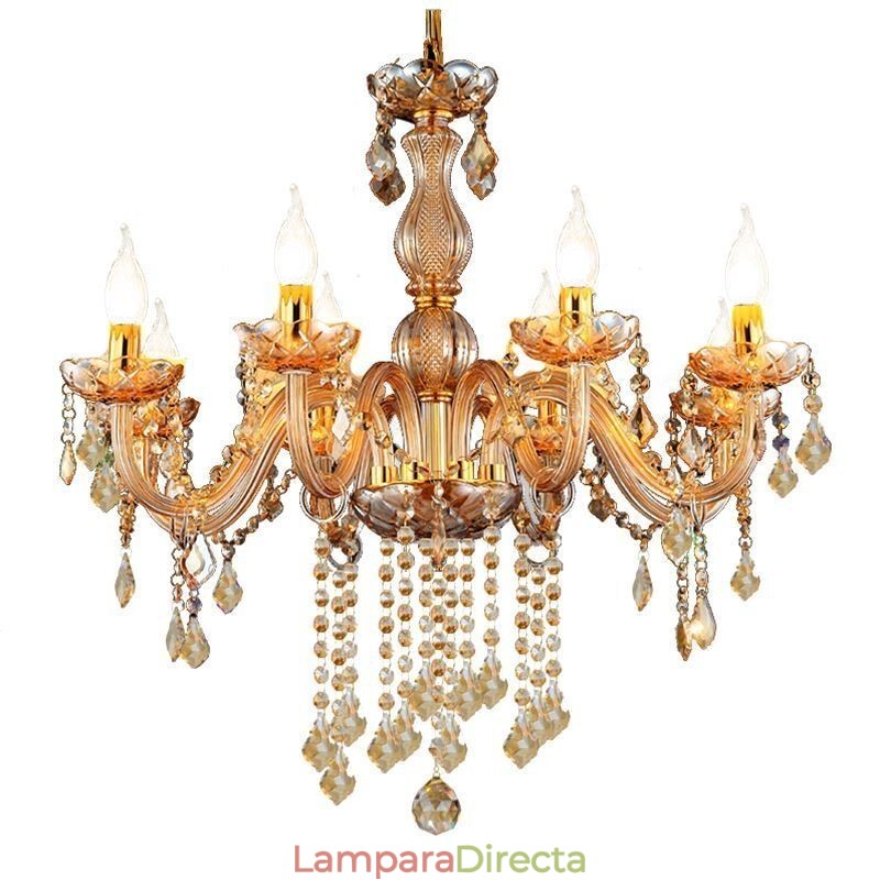Lámpara colgante de cristal europea, elegante lámpara colgante de color ámbar.