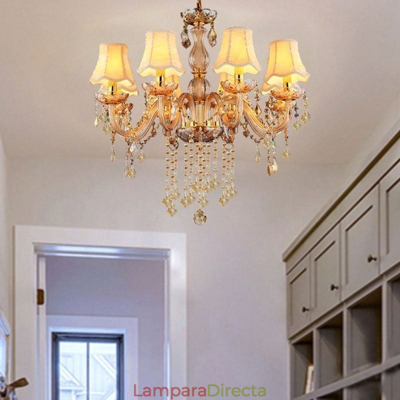 Lámpara colgante de cristal europea, elegante lámpara colgante de color ámbar.