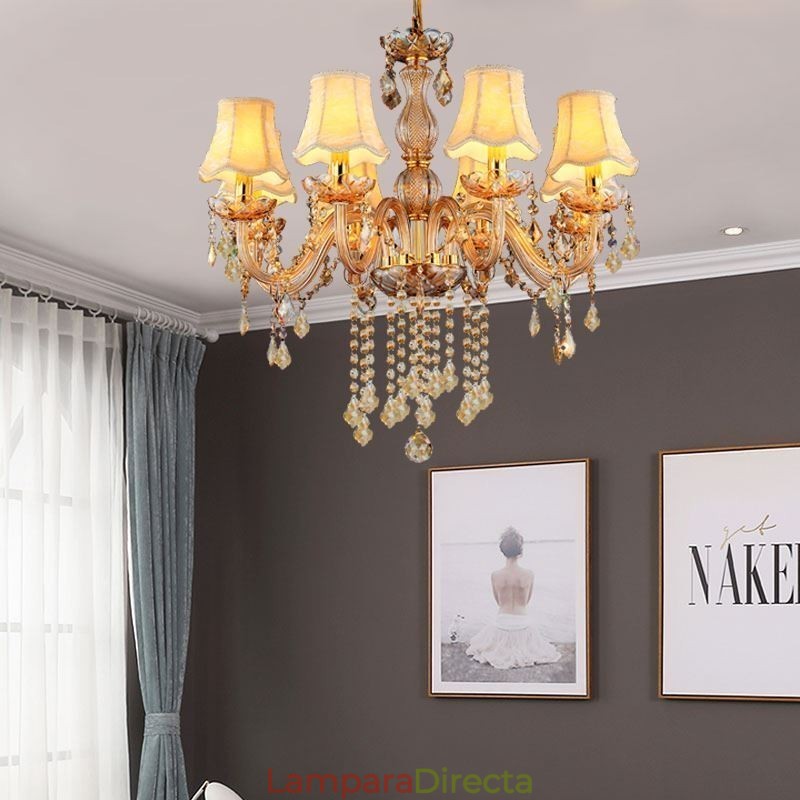 Lámpara colgante de cristal europea, elegante lámpara colgante de color ámbar.