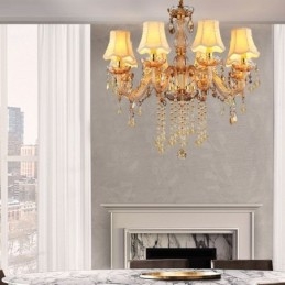Lámpara colgante de cristal europea, elegante lámpara colgante de color ámbar.