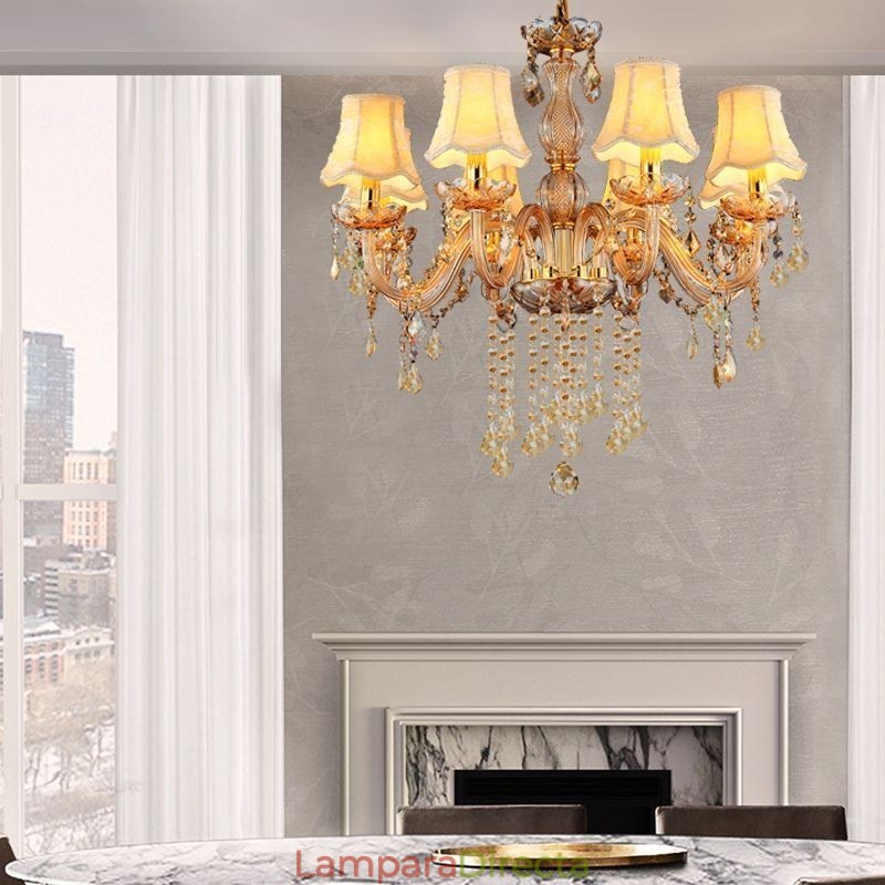 Lámpara colgante de cristal europea, elegante lámpara colgante de color ámbar.