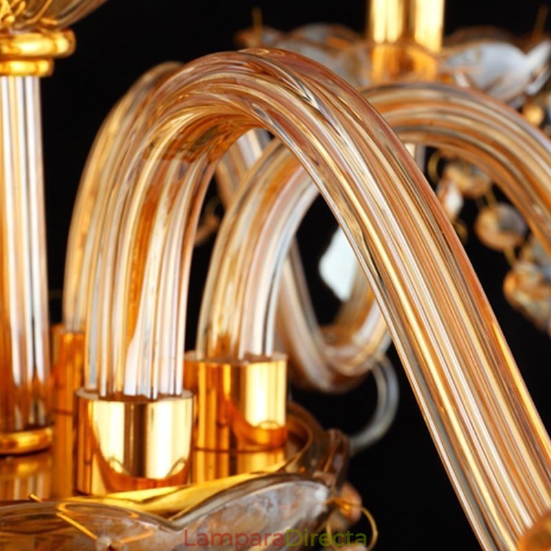 Lámpara colgante de cristal europea, elegante lámpara colgante de color ámbar.