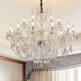 Lámpara colgante de cristal europea de gran tamaño, luz blanca