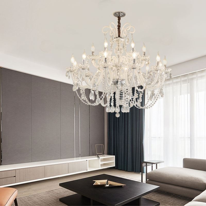 Lámpara colgante de cristal europea de gran tamaño, luz blanca