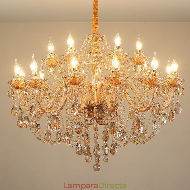 Lámpara colgante de cristal europea de lujo color coñac