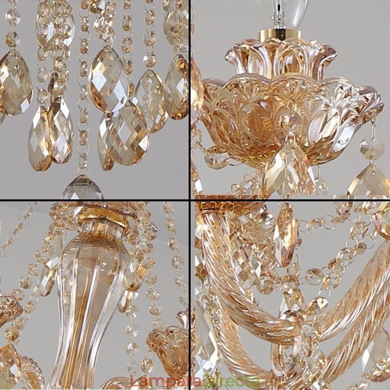 Lámpara colgante de cristal europea de lujo color coñac