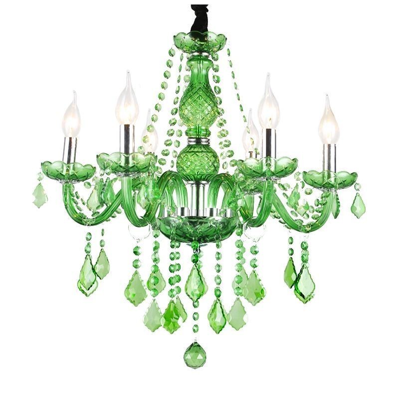 Lámpara colgante de cristal única de estilo europeo de color verde hierba.
